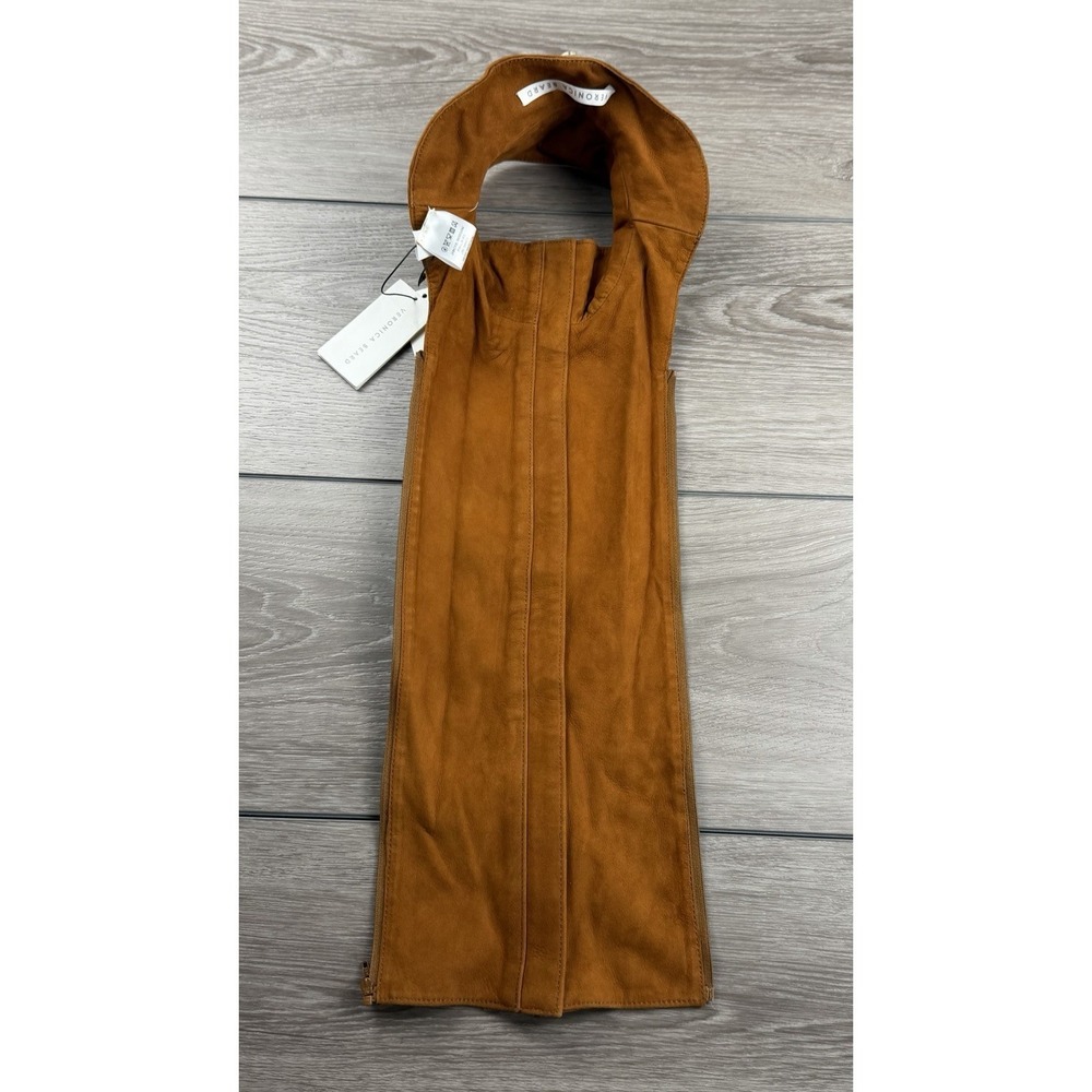 Veronica Beard Women's Lamb Leather Vala Dickey Brown Cognac One Size New Read - Picture 7 of 9